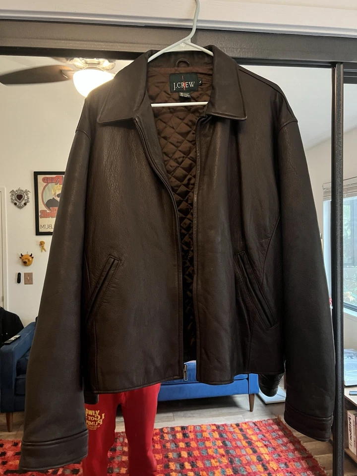 J. Chaqueta de cuero Crew vintage para hombre L marrón Foto 2 de 4