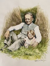 Aquarell Wasserfarben Abgezeichnet von Original Foto Signatur