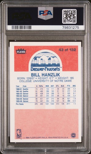 PSA  EX 5 1986 FLEER BILL HANZLIK 43 79831275  - Picture 2 of 2