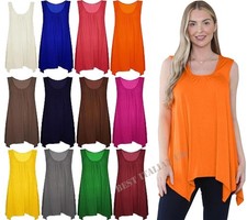 WOMENS RUCHED GATHERING SLOUCH FIT LADIES HANKY HEM VEST FLARED SWING LONG TOP 