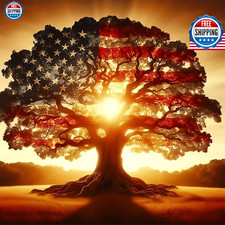 5D Diamond Painting Kits for Adults, American Flag Tree Diamond Art Kits for Beg