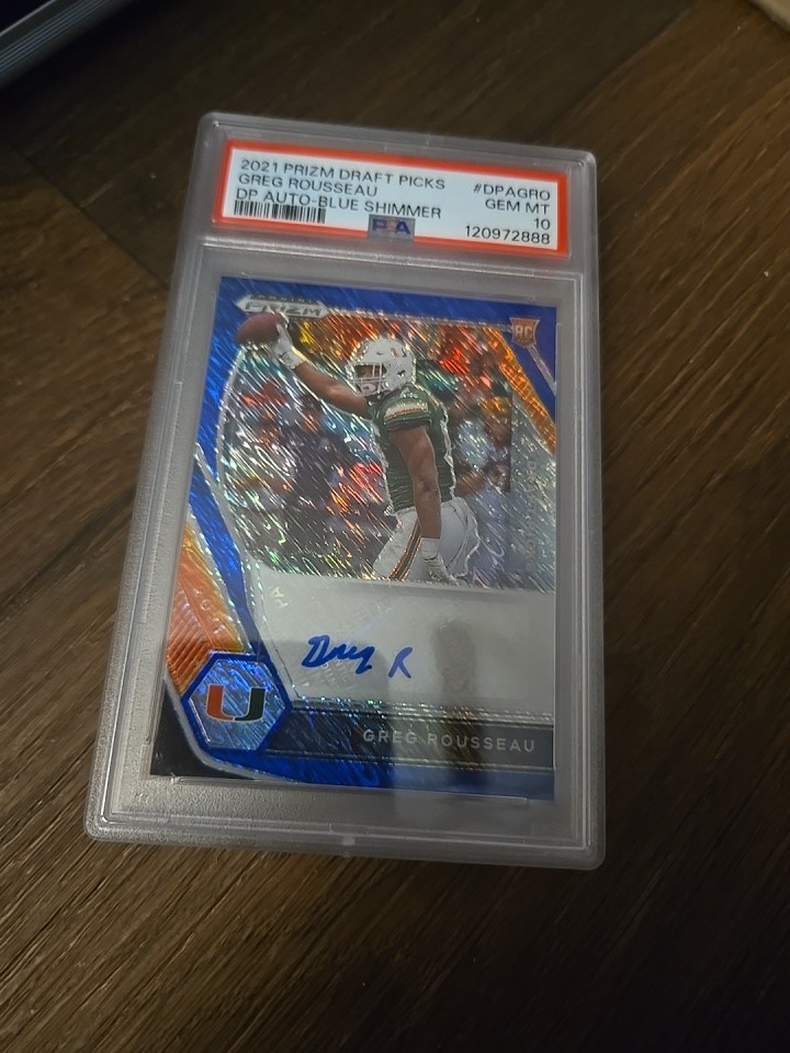 2021 Panini Prizm Draft GREG ROUSSEAU Blue Shimmer Rookie Auto 9/13 PSA 10