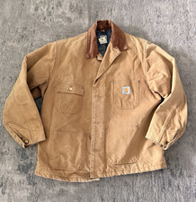 Carhartt Men's Brown Duck Blanket Lined Chore Coat Button Jacket Pockets 46R