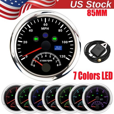 85MM Waterproof GPS Speedometer 120MPH With Tacho 8000RPM Gauge For Boat Car US