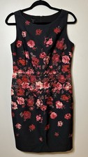 Talbots Sleeveless Black/ Red Floral Rose Sheath Dress Size 10P GUC.