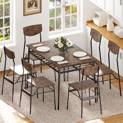 7-Piece Dining Table Set with Storage Rack Rectangular Kitchen for 6 People