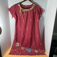 Embroidered Floral /Beaded Tunic Kurti Top Sz M /36 Made In India Maroon Color