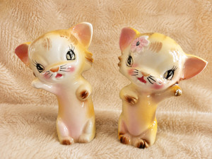 Vintage Salt and Pepper Shakers~Yellow Anthropomorphic Kitten's Japan