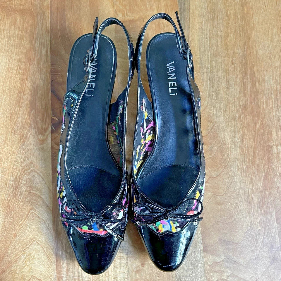 De colección Vaneli charol pintura salpicaduras arco trasero 1.5" tacones negros 8.5 Foto 3 de 4