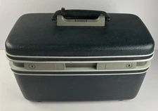 Vintage Samsonite Navy Blue Train Makeup Vanity Mirror Tray Carry On Case 3 Keys