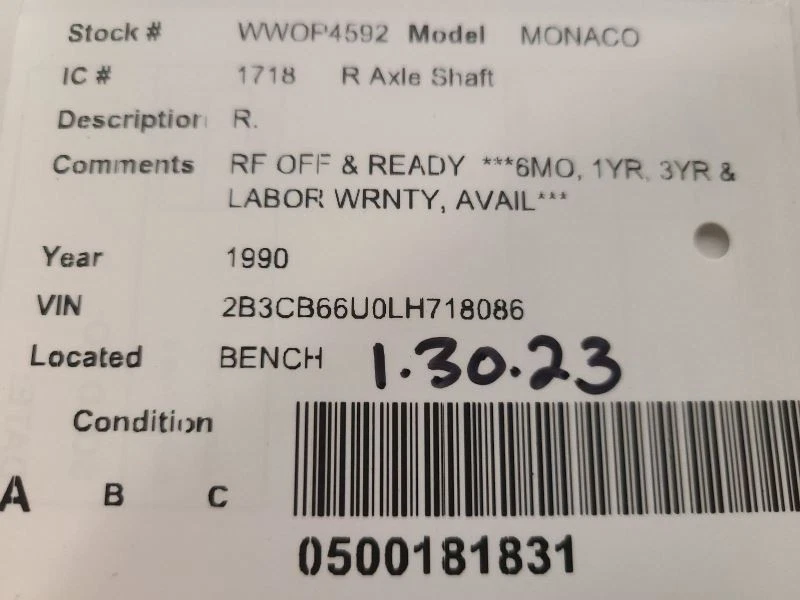 Eje derecho pasajero sin ABS se adapta a 88-92 PREMIER 1667668 Foto 4 de 4