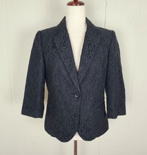 The Limited Black Lace Blazer Jacket Women's Size M Lined 3/4 Sleeve Back Slit