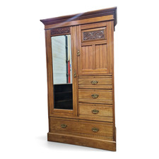 Antique Scottish Ash Wardrobe Mirror Door Antique Combination Armoire Victorian
