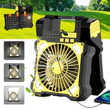 Portable Solar Powered Camping Fan USB Rechargeable Variable Speed w/ LED Light