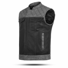 Men's Black Suede Leather Diamond Stitch Motorcycle Vest