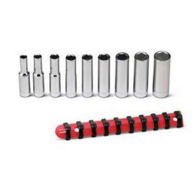 Wright Tool 208 1/4'' Drive 9 Piece Deep Socket Set 6-Point On Clip Rail