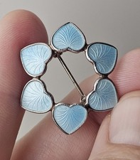 Denmark Sterling Brooch Enamel Heart Pins VB Sky Blue Guilloche - Volmer Bahner