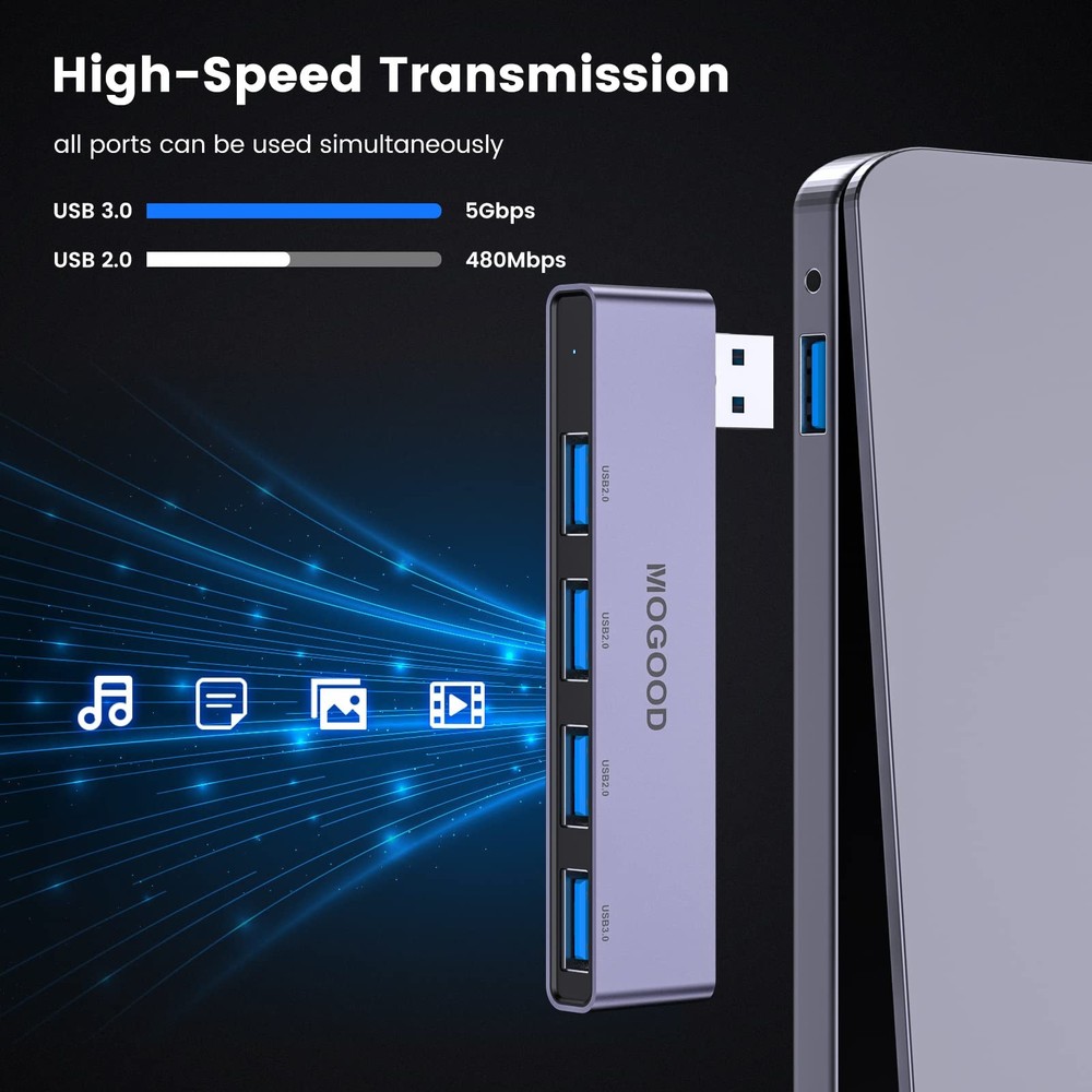 Slim USB 3.0 Hub for Laptop with Fast Data Transfer No Charging Slim USB 3.0 Hub for Laptop with Fast Data Transfer No Charging