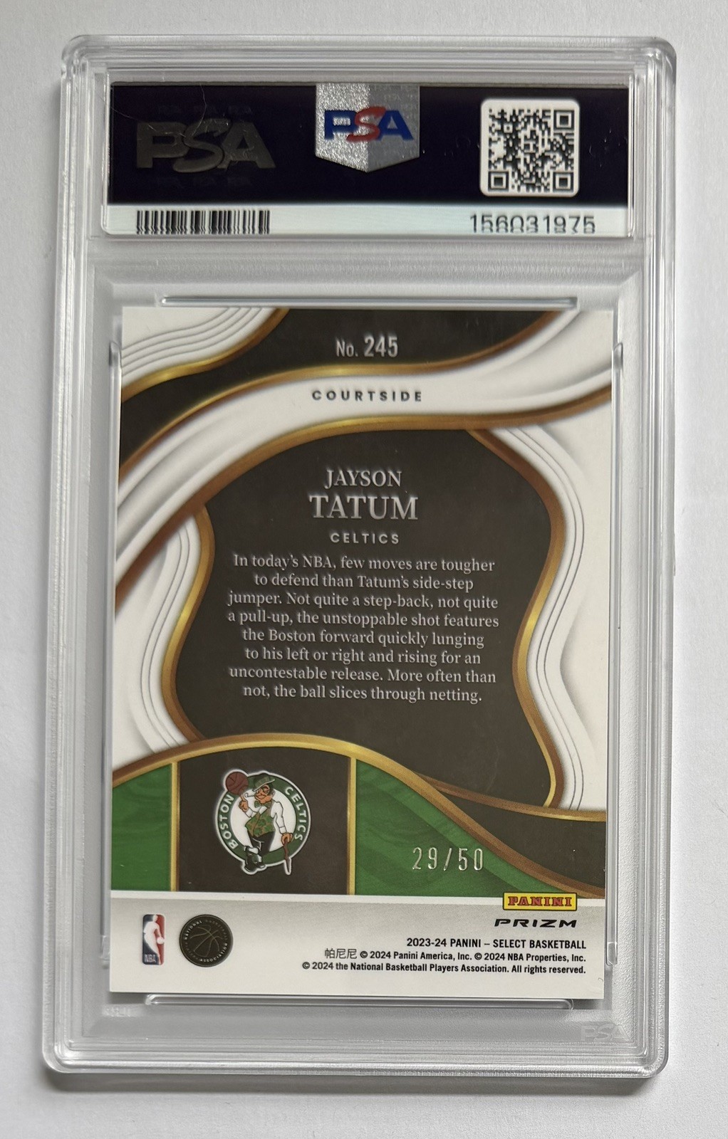 2023-24 Panini Select - Courtside Jayson Tatum Green Wave /50 PSA8 Color Match view 2