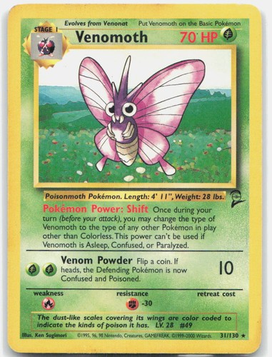 VENOMOTH 31/130 RARE Base Set 2 Pokemon HP