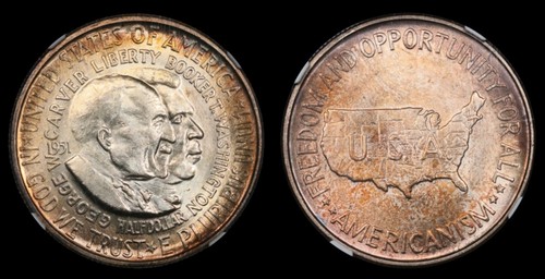 1951 NGC MS64 Washington Carver Commemorative PQ LUSTEROUS COIN W/ Toning #0704 - Picture 2 of 3