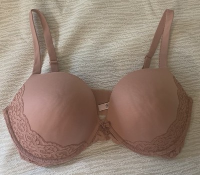 Victoria's Secret Medium Beige 38DDD LINED Push Up Bra Lace Trim