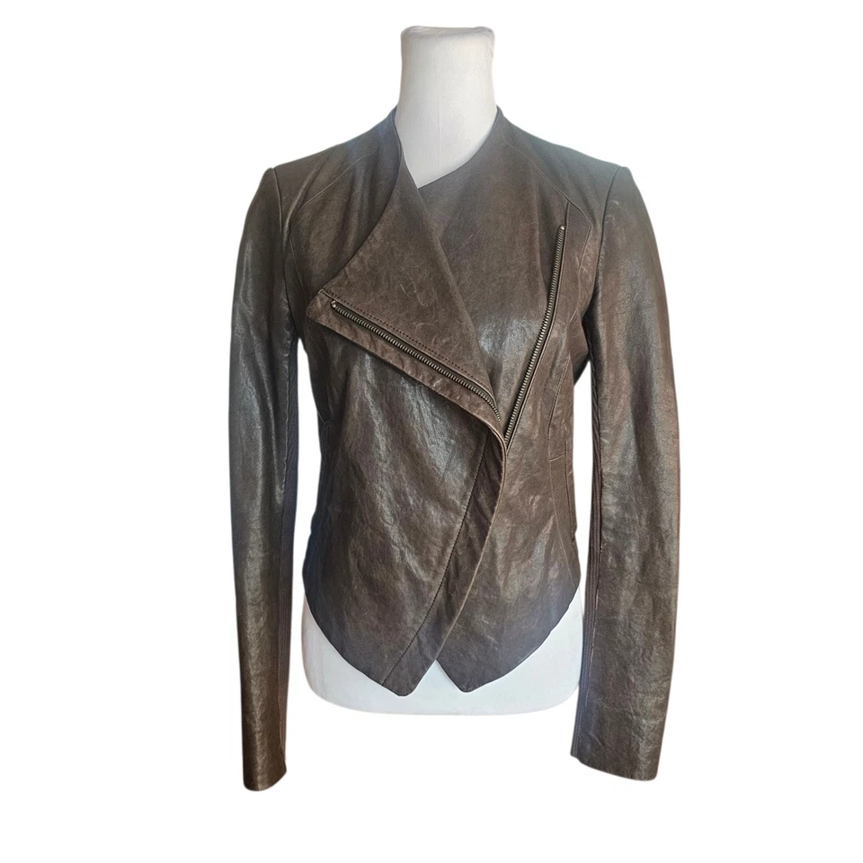 SABA women's brown leather jacket size 8 lambskin biker classic luxury cropped - image 2 of 4