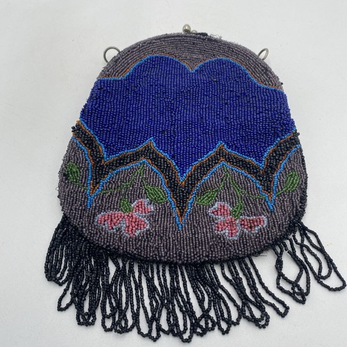 Antica borsa Dresda Flapper anni 20 con perline art deco blu nera vintage - Foto 6 di 9