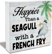 MAVOTEN Rustic Beach Seagull Wood Box Sign - Wall Hanging Decor - Home... 
