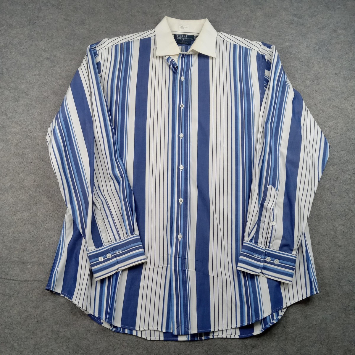 Polo Ralph Lauren Dress Shirt Mens 17.5 34/35 Blue Stripe Slim Fit Long  Sleeve
