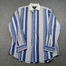 Polo Ralph Lauren Dress Shirt Mens 17.5 34/35 Blue Stripe Slim Fit Long Sleeve