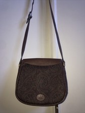 Liz Claiborne Beautiful VNTG Crossbody Paisley-Print Brown Leather Crossbody Bag
