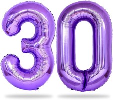 NEW 30th 40 Piece Purple Blk Gray Birthday Party Balloons, Signs Decorations Set