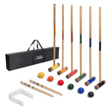 Six Player Croquet Set RubberWood 32 Inch Mallets with Carry Case, 6 Balls, 9...