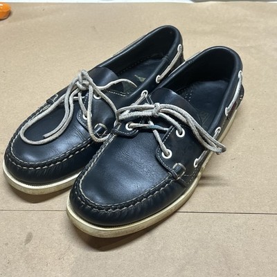 Vintage Sebago Docksides Men's 7 M Navy Blue Leather Boat Shoes