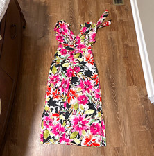 ZARA BASIC Multicolor Floral V-Neck Sleeveless Tie Waist Midi Dress M