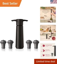 Essential Manual Wine Preserver Pump with 4 BPA-Free Stoppers - Black Classic