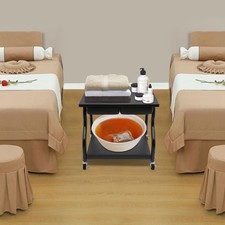 Foot Bath Spa Trolley Cart Manicure Foot Rest Cart w/ 4 Wheels 2 Shelves Black