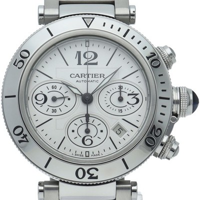 CARTIER Pasha Seatimer Chronograph Uhr W31089M7 Edelstahl Herrenuhr...
