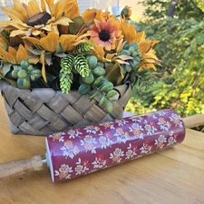 Pioneer Woman Burgundy Fall Flowers Autumn Harvest Ceramic Rolling Pin - Retired
