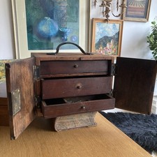 Vintage Engineers c40s Wooden (Oak) Tool Box machinist 3 drawers leather handle