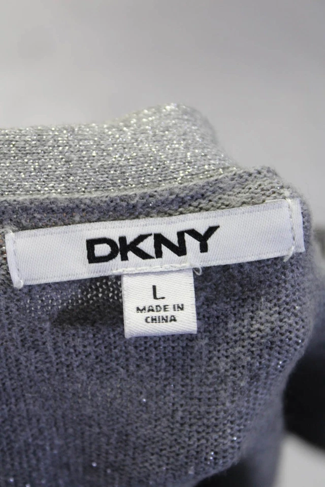 Cárdigan DKNY Mujer Frente Abierto Tejido Metálico Recortado Suéter Gris Talla Grande Foto 4 de 4