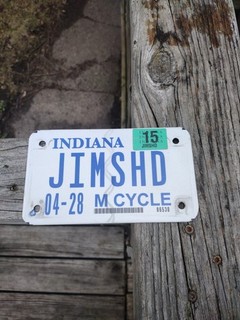 2015 INDIANA VANITY MOTORCYCLE LICENSE PLATE / JIMS HD /EXPIRED 3 YEARS