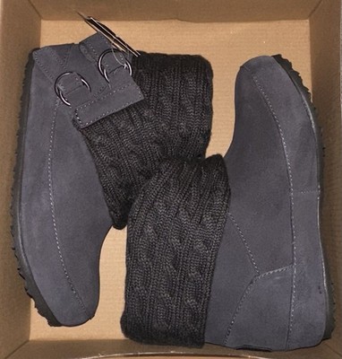 BEARPAW Alison Suede Knit Sweater Cuff Bootie Charcoal Gray Women s Size 7 NIB