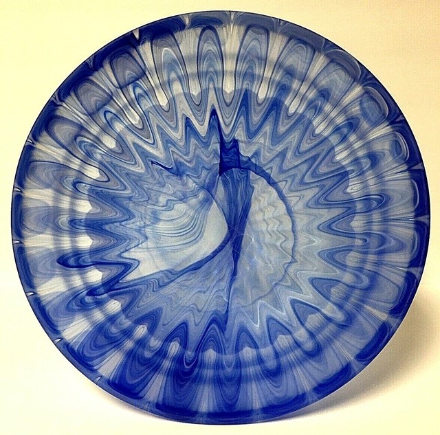 Large Vintage Frosted Blue Swirl Footed Centerpiece Bowl eBay