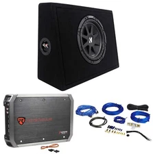KICKER 43TC104 Comp 10" Subwoofer In Sub Box Enclosure+2-Ch. Amplifier+Amp Kit