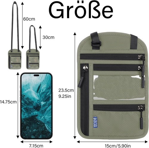 Brustbeutel Mit RFID Schutz, Brustbeutel Damen Herren, Wasserdicht Reisegeldbeut - Bild 2 von 5