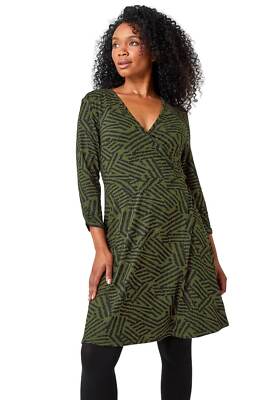 Roman Petite Mock Wrap Abstract Stretch Dress for Women UK Ladies  UK