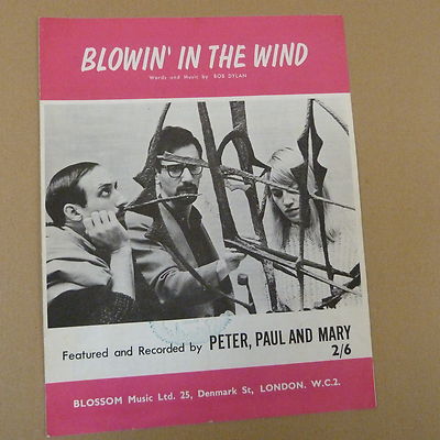 Songsheet Blowin In The Wind Peter Paul And Mary 1973 Ebay