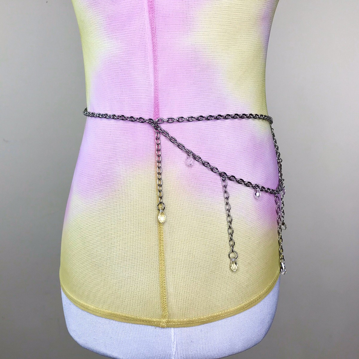 Lethe Intimates Silver Chain Crystal Belt Gems Beach Pool Waterproof Swim Sexy Lethe Intimates Silver Crystal Belt Jewelry Chain Size M  main image 2